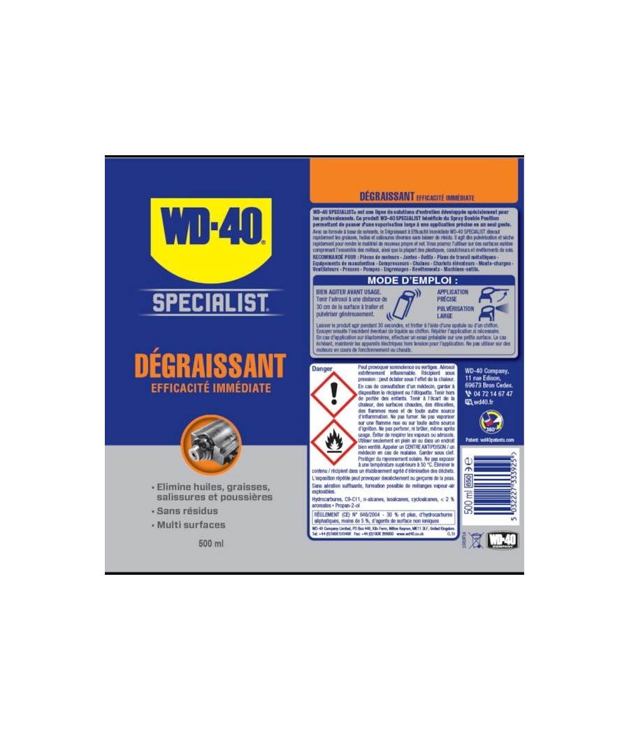 WD40 Specialist Dégraissant Efficacité Immédiate 500ml