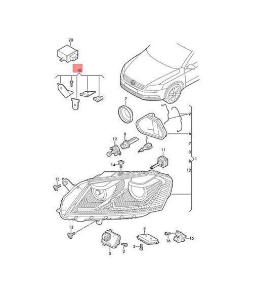 Kit réparation phare gauche Passat B7 3AA998225