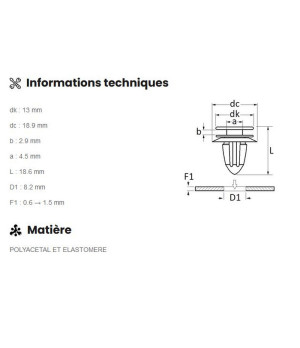 Agrafe de panneau de porte diam 8.2mm