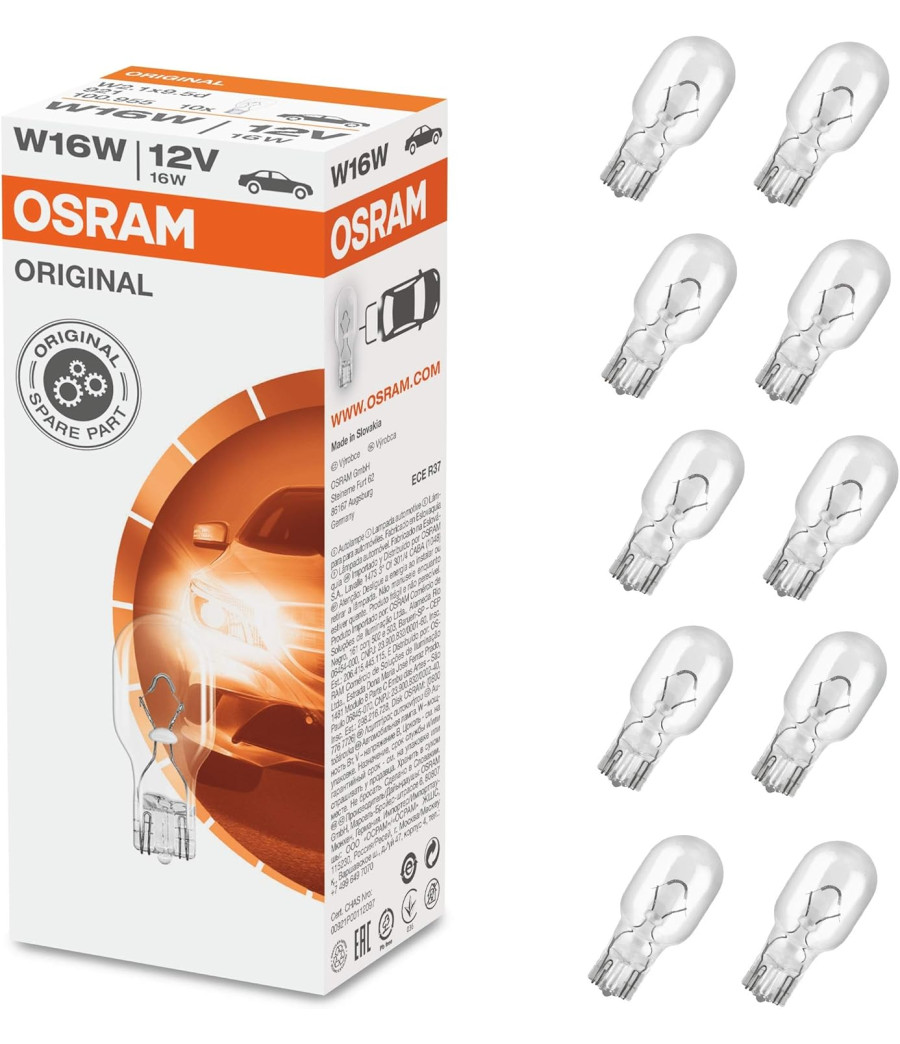 Boite 10 ampoules W16W 12V ampoule intérieur clignotant feu stop OSRAM 921